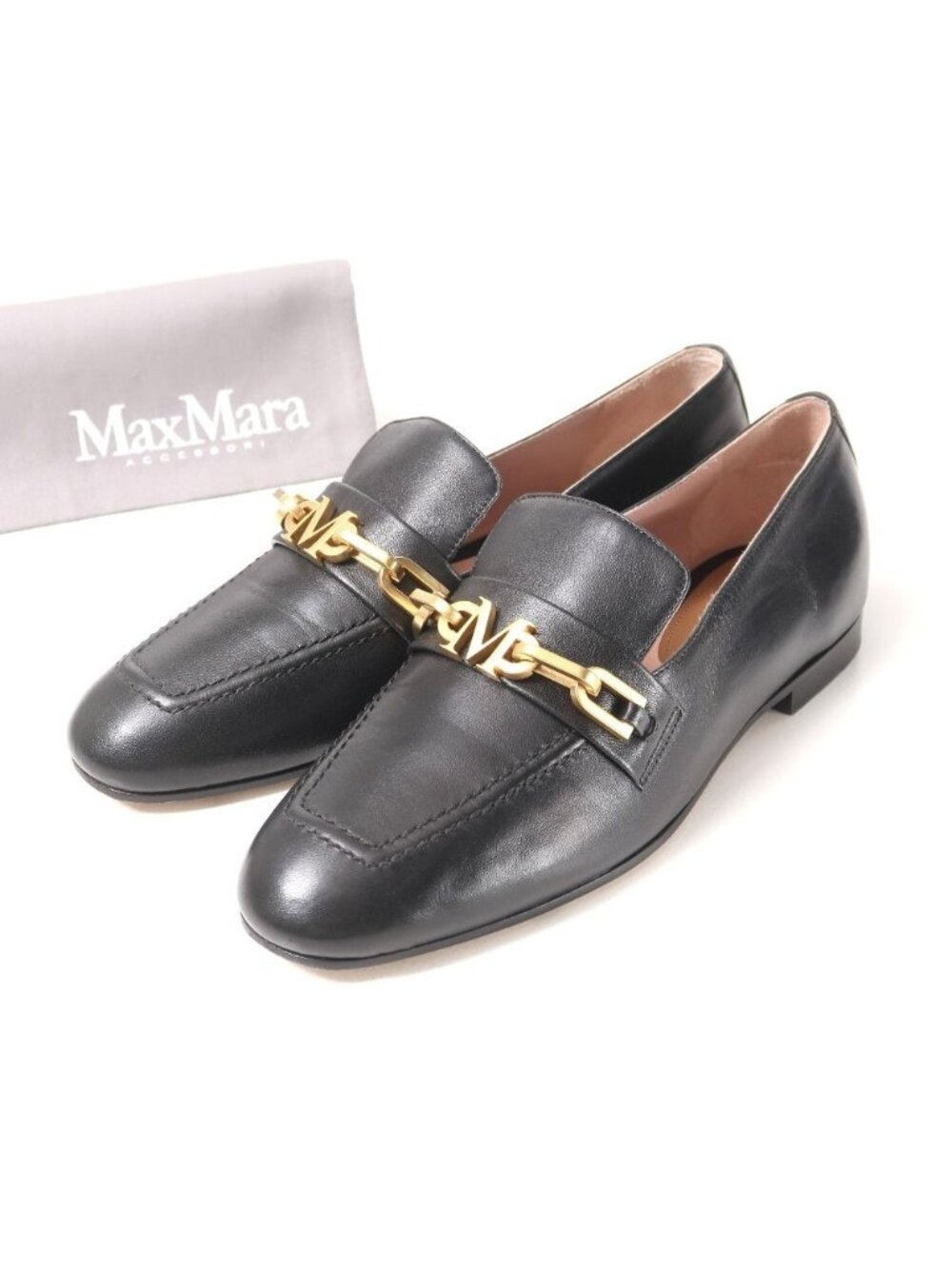 Max Mara Loafers Chain Bit Logo Leather Shoes 36